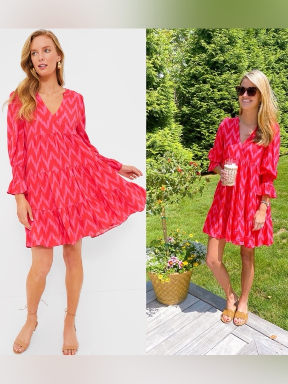 POMANDER PLACE TUCKERNUCK KENZO Womens Small Hot Pink Ikat Ruffle Tiered Dress